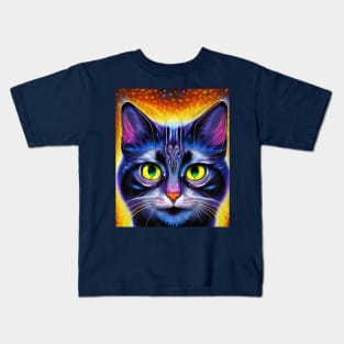 Kosmic Kitty (5) - Trippy Psychedelic Cat Kids T-Shirt